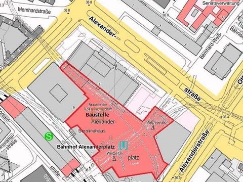 Bildvergrößerung: Kartenausschnitt Alexanderplatz, Verbotszone zwischen Alexanderstraße und Gontardstraße