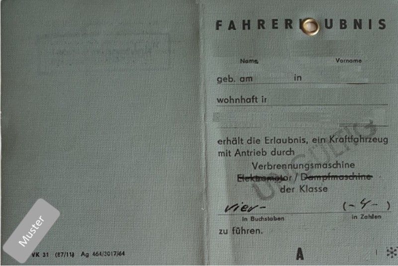 Führerscheinmodell in der DDR von 1949 bis 31.12.1967 (Variante 2)