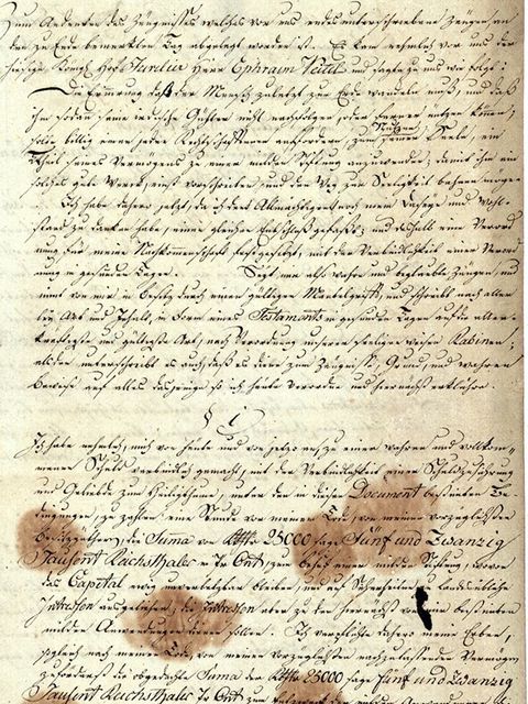 Erste Seite der Stiftungsurkunde der Ephraim Veitel Stiftung vom 6. Februar 1799