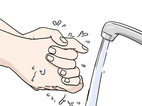 Zeichnung: Hände waschen unterm Wasserhahn