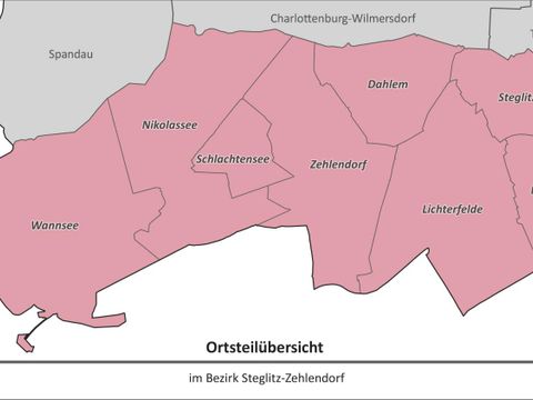 Karte von Steglitz-Zehlendorf mit dem neuen Ortsteil Schlachtensee