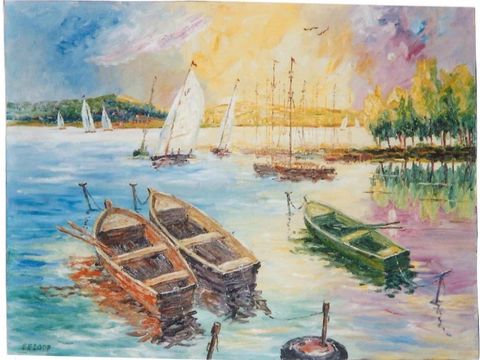 Bildvergrößerung: Gemälde Boote im Licht, 60x80cm