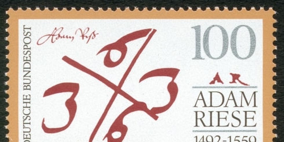 Gedenkbriefmarke der Deutschen Bundespost zum 500. Geburtstag von Adam Riese 1992