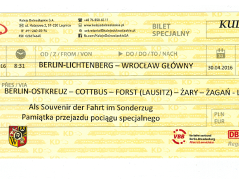 Souvenir-Fahrkarte vom Sonderzug Berlin-Wroclaw