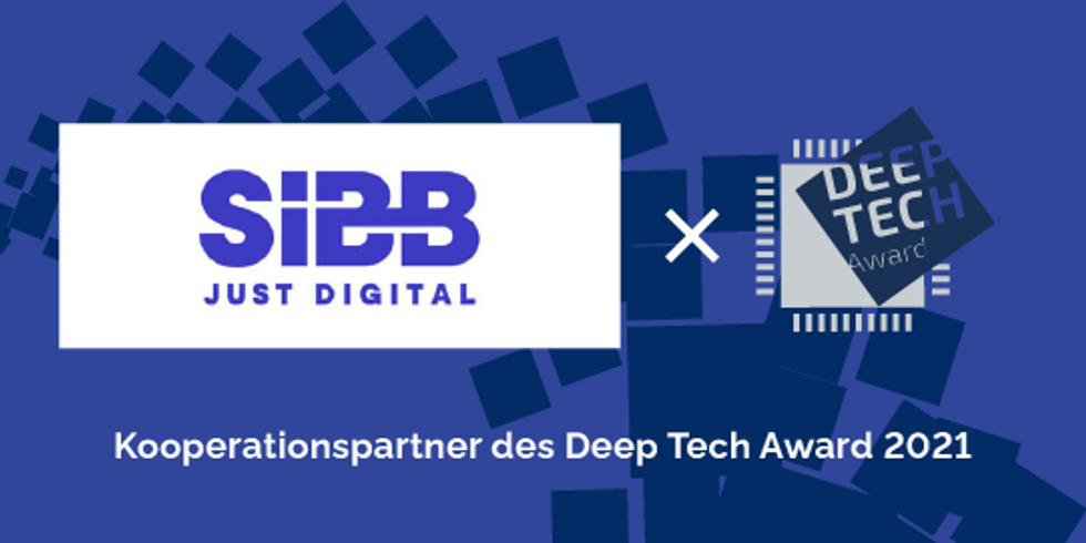 Logos von SIBB und Deep Tech Award auf blauem Untergrund