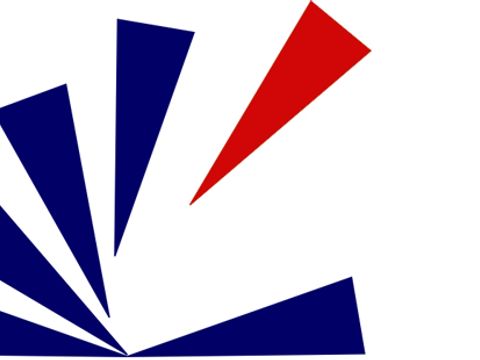 Logo der Stadtbibliothek Marzahn-Hellersdorf Strahlenkranz aus fünf blauen und einem roten Balken
