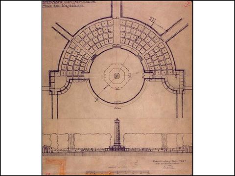 Erwin Barth - Volkspark Jungfernheide, Platz am Wasserturm, Entwurf, M 1:500, 1924, Bleistift/Transp.
