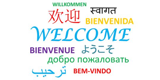 Schriftzug Welcome in verschiedenen Sprachen