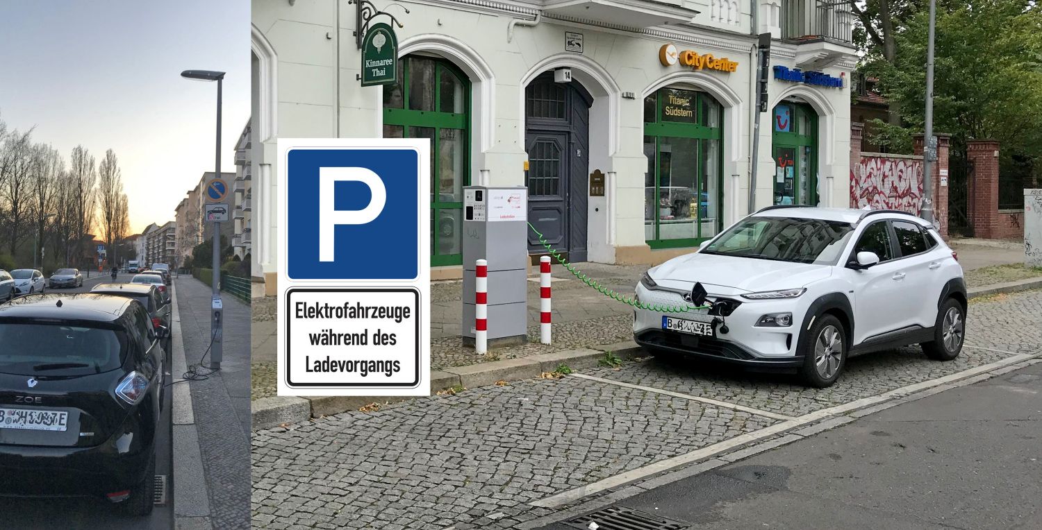 Parkplatz - Elektrofahrzeuge während des Ladevorgangs