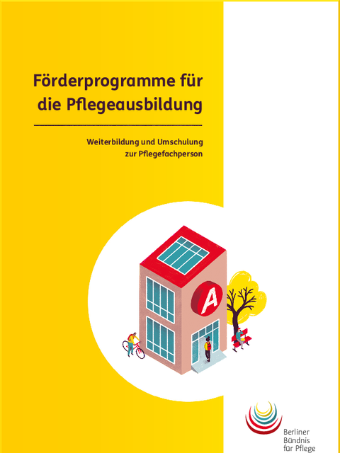 Cover des Faltblattes "Förderprogramme für die Pflegeausbildung"