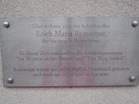 Gedenktafel für Erich Maria Remarque, 30.12.2013, Foto: Neu