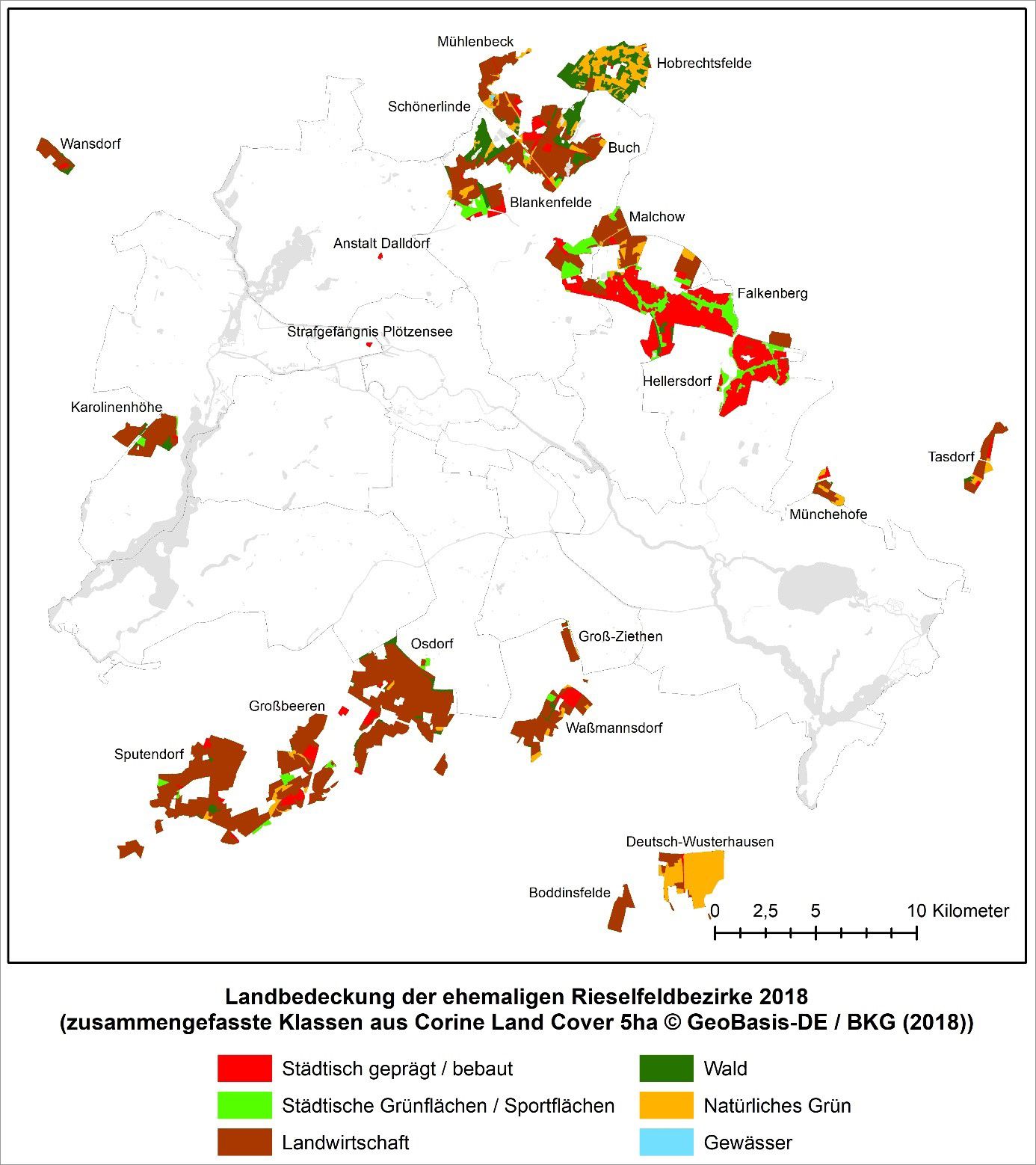Abb. 3: Landbedeckung der ehemaligen Rieselfeldbezirke 2018