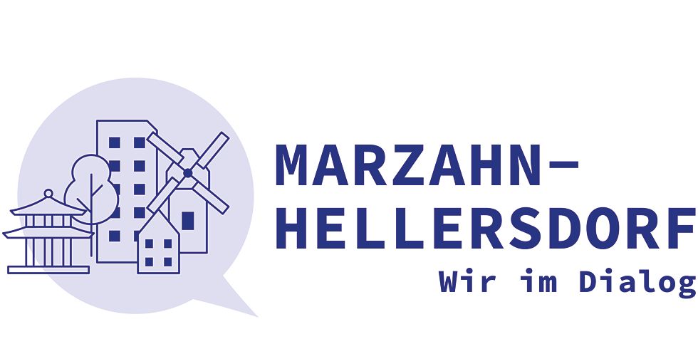 Wortbildmarke: "Marzahn-Hellersdorf - Wir im Dialog"