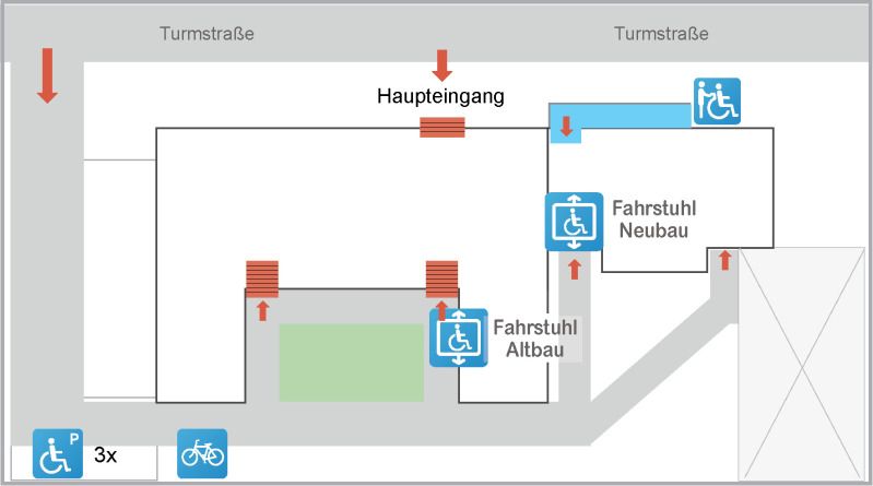 Bildvergrößerung: Zugangsmöglichkeiten zur VAk am Standort Turmstraße 