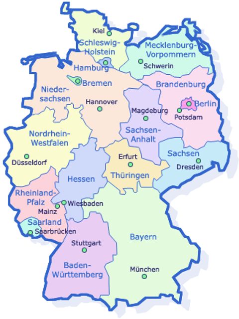 Karte der Bundesländer der Bundesrepublik Deutschland