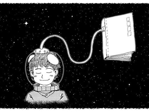 Illustration_Astronaut_mit_Buch_Helm
