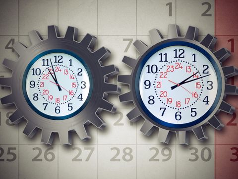 Arbeit Zeitplan Unternehmensorganisation Planungskonzept mit einer Uhr als ein Zahnrad oder Cog Wheel und Kalender Symbole als Stress Metapher für Zeit-Management für einen anstrengenden Beruf und Familie geprägt