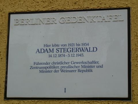 Gedenktafel für Adam Stegerwald, 9.12.2009, Foto: KHMM