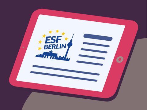 Illustration: Tablet mit dem ESF-Logo