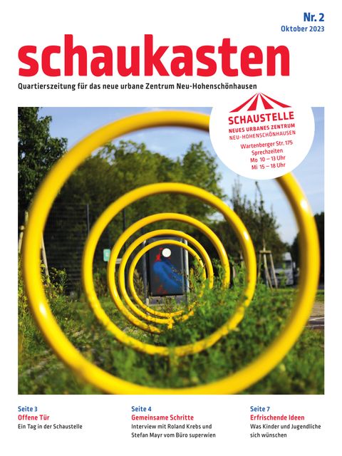 Titel des "Schaukasten - Quartierszeitung für das neue urbane Zentrum Neu-Hohenschönhausen"