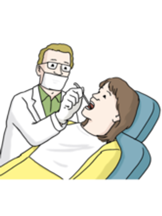 Zahnarzt schaut in den Mund eines Menschen