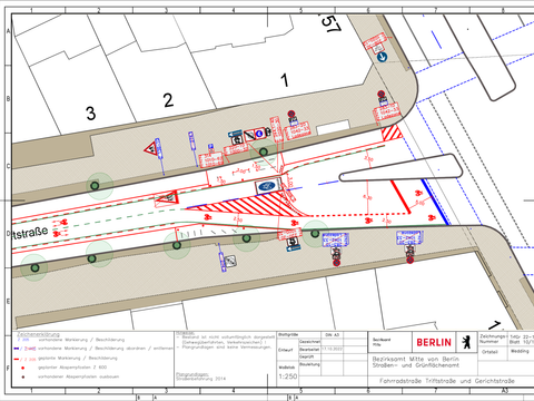 Bildvergrößerung: Verkehrszeichenplan für die Fahrradstraße Triftstraße/Gerichtstraße: Bereich Müllerstraße (östlich)