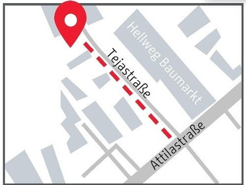 Bildvergrößerung: Straßenzüge Attilastraße und Tejastraße mit einer roten gestrichelten Linie