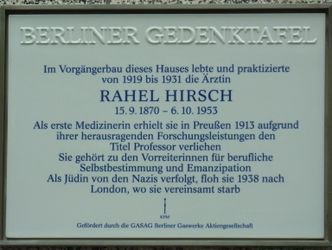Gedenktafel Rahel Hirsch