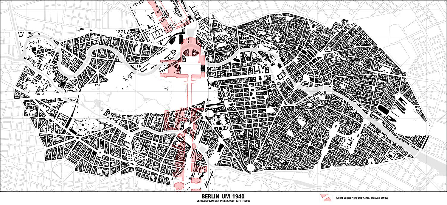 Schwarzplan von Berlin im Jahr 1940 mit Germania-Planung von Albert Speer