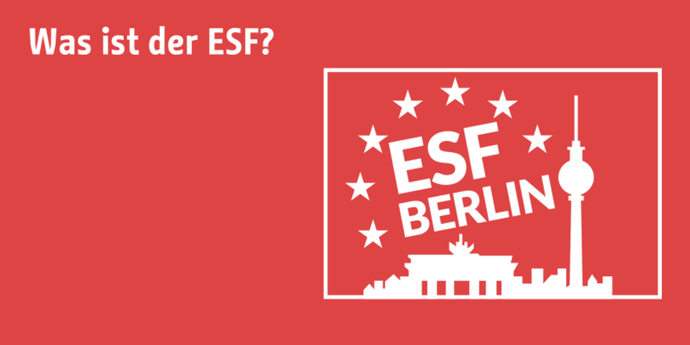 Umrisse von Berlins Sehenswürdigkeiten zu sehen und der Titel ESF Berlin
