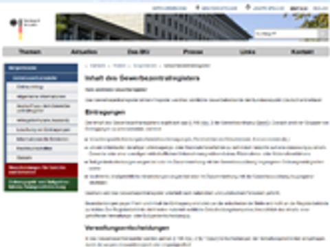 Screenshot der Webseite des Bundesamt für Justiz zum Gewerbezentralregister