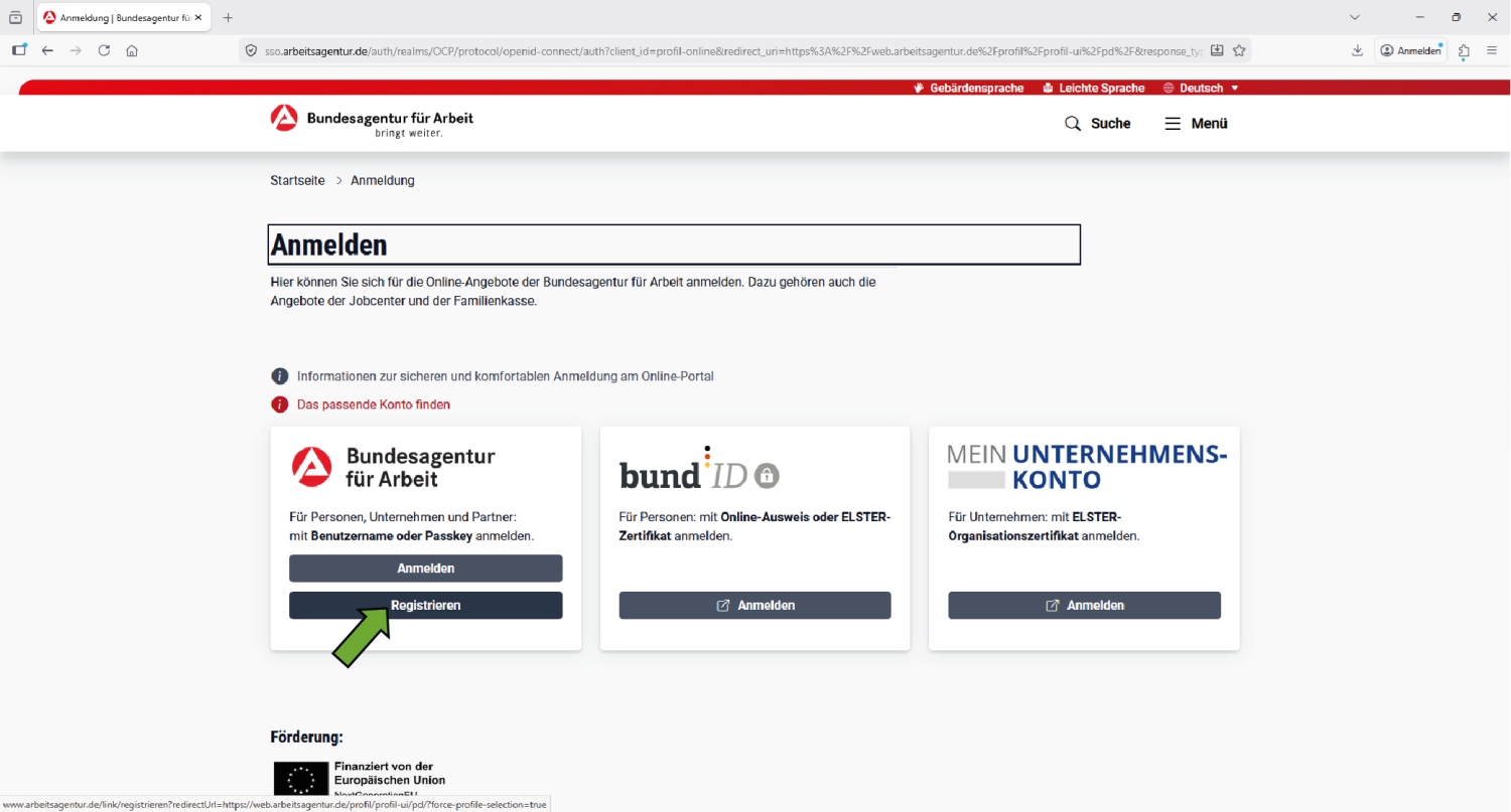 Registrierung im Online-Portal mit Verknüpfung der BA-Secure App 02