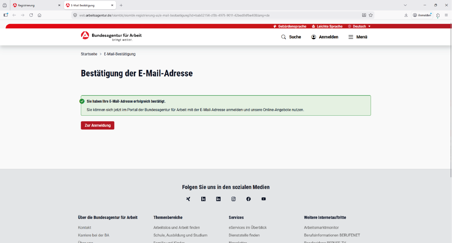 Registrierung im Online-Portal mit Verknüpfung der BA-Secure App 06