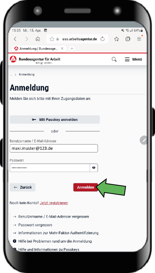 Registrierung im Online-Portal mit Verknüpfung der BA-Secure App 09