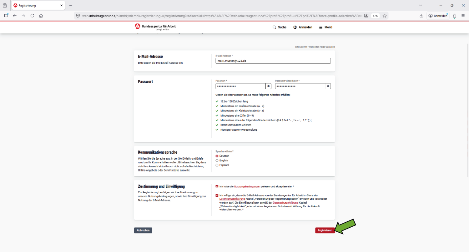 Registrierung im Online-Portal mit Verknüpfung der BA-Secure App 03
