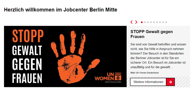 Muster-Bildschirmaufnahme der Initiative "STOPP GEWALT GEGEN FRAUEN"