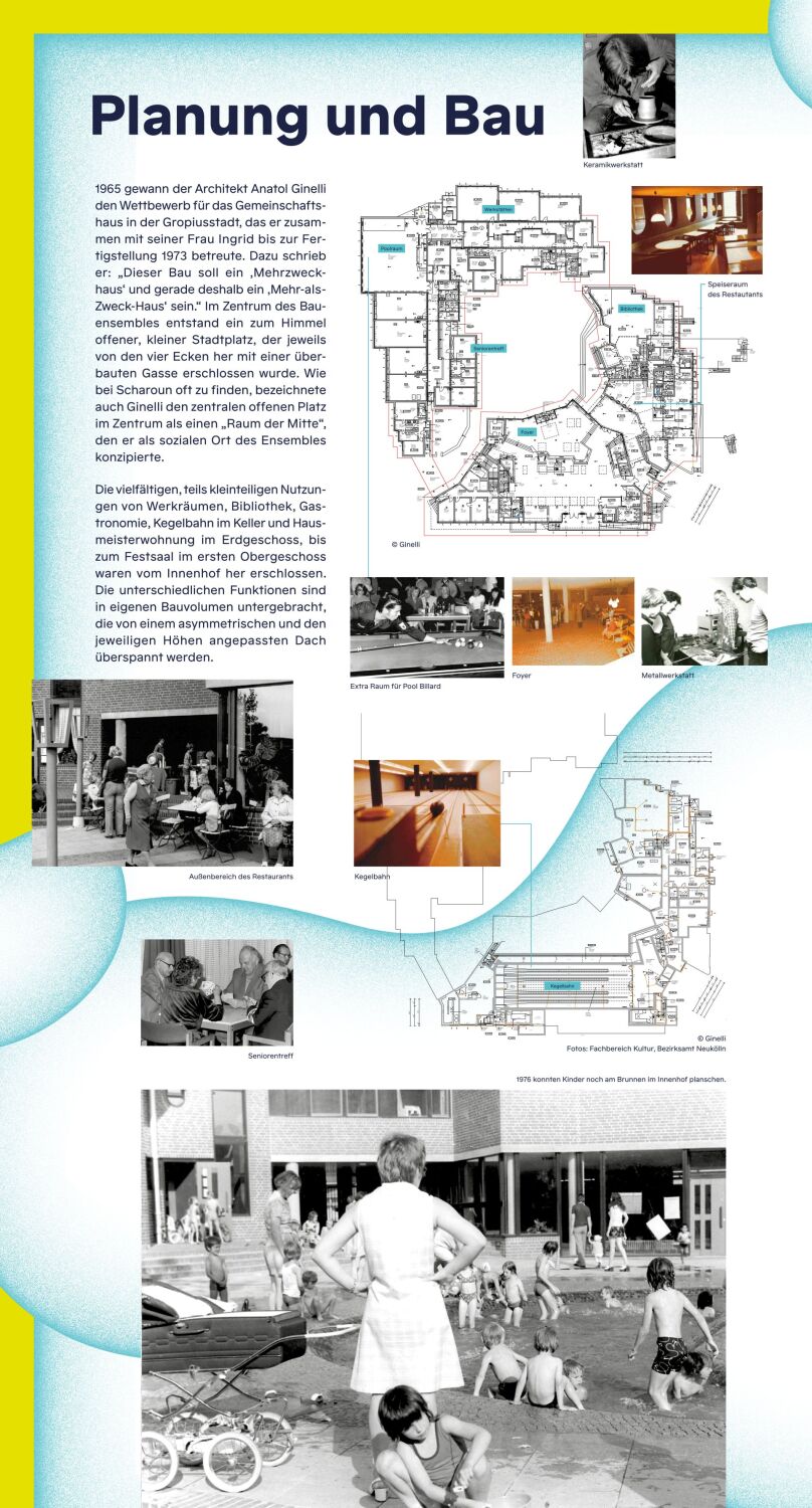 Ausstellungstext über die Planung und den Bau des Gemeinschaftshauses