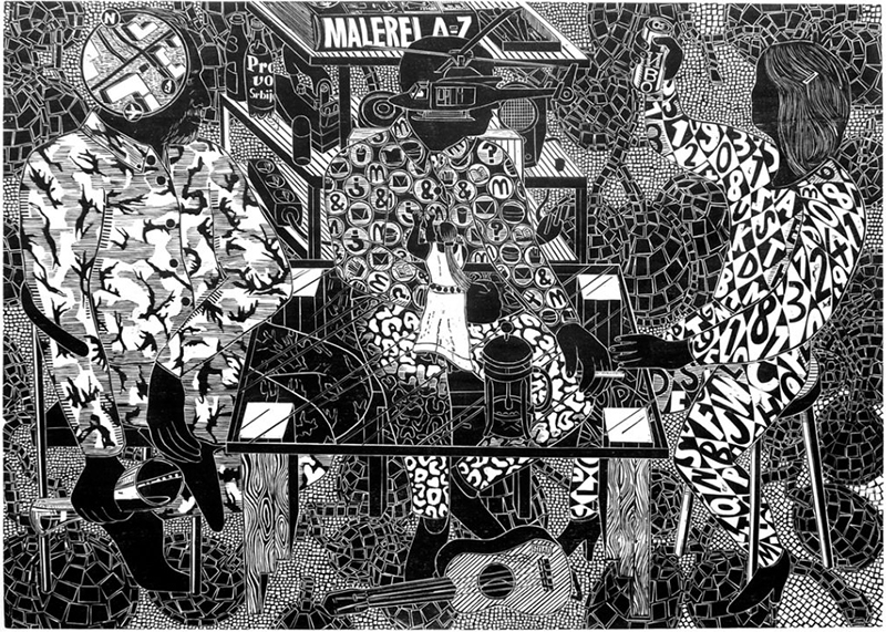 Gabriela Jolowicz: “Pivo”, 2015, Holzschnitt, 50 x 70 cm