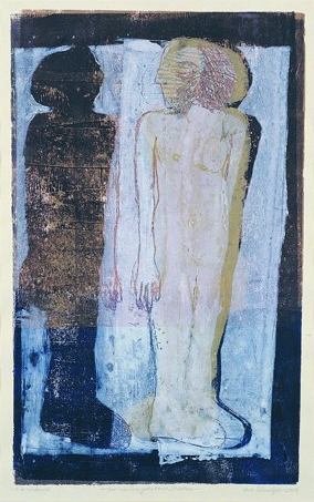 Vera Schwelgin: Der zurückgehaltene Schatten. 2003. Holz-Linolschnitt. 56,5 x 34,5 cm