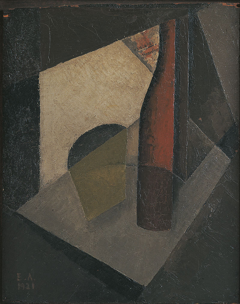 Elena Liessner-Blomberg: Wchutemas, 1921, Öl auf Holz mit eingeklebter Prawda, Privatbesitz, Berlin