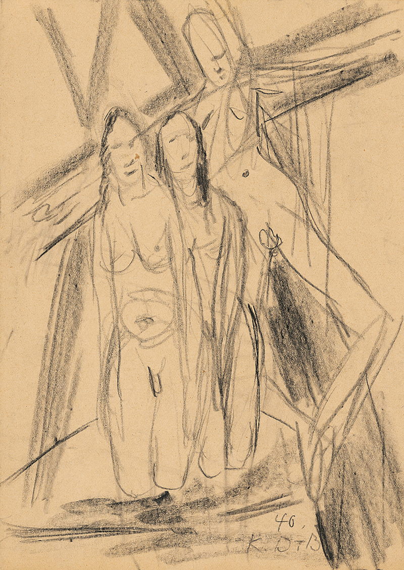 Kate Diehn-Bitt: Zwei Akte und Gekreuzigter, Um 1945, Bleistift auf Papier, 29,5 x 21 cm, Privatbesitz, Berlin