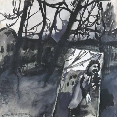 Klaus Fußmann: Selbst vor Spiegel, 1983, Gouache/Papier, 71 x 71,5 cm