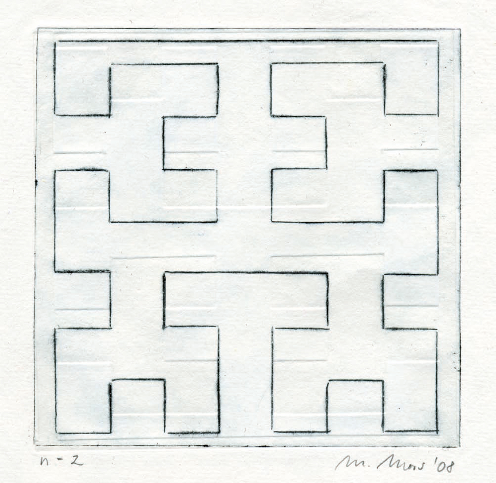 Madeleine Mors: n=2, 2008, Prägedruck, 15 x 15 cm