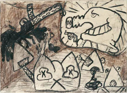 Oskar Manigk: ohne Titel, 2008, Mischtechnik auf Papier, 78 x 105 cm