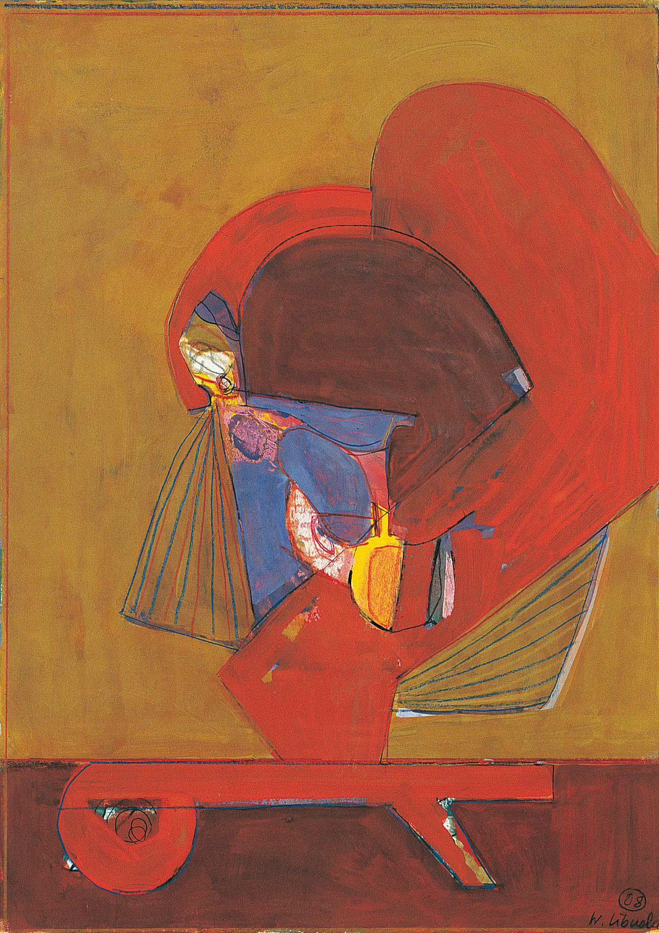 Walter Libuda: Liege mit roter Wolke · 2008 · Mischtechnik auf Papier · 41,8 x 29,7 cm (Privatbesitz)