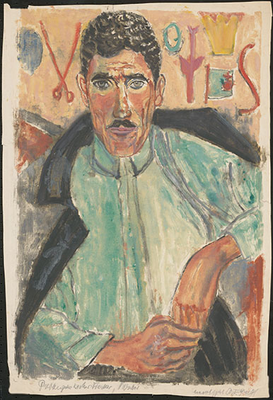 Charlotte E. Pauly: Portugiesischer Fischer aus Nazaré, um 1960, Monotypie, übermalt, 62,7 x 41,5 cm