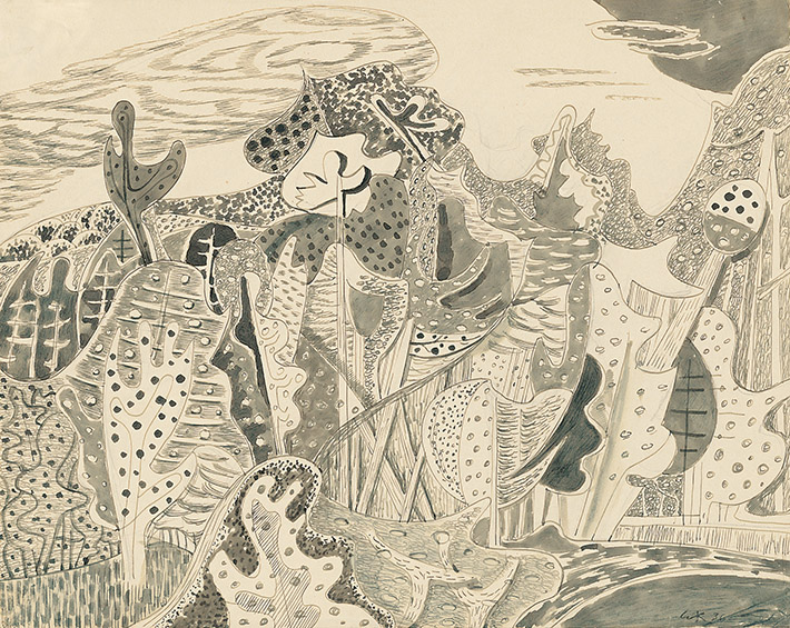 Walter Kröhnke: Baumgruppe · 1936 · Tinte auf Papier · 36 x 45 cm
