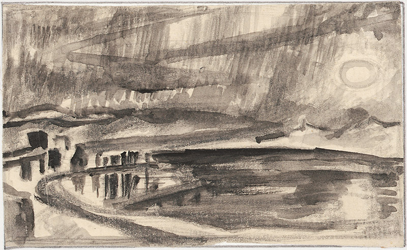 Walter Kröhnke: Sonnenuntergang · o. J. · Tinte auf Papier · 7,5 x 12,5 cm