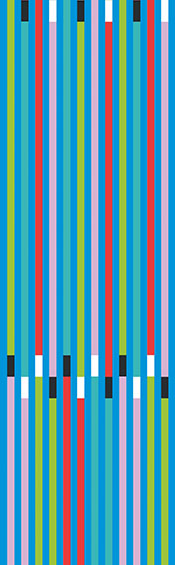 Horst Bartnig: 18 Unterbrechungen in Schwarz und Weiß, 18 Streifen in 4 Farben auf farbigem Grund ∙ 2012 ∙ Acryl auf Leinwand ∙ 290 x 90 cm (1 von 5 Bildern)