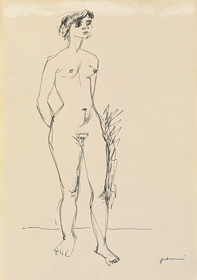 Genni (Jenny Wiegmann Mucchi) ∙ Stehender Akt ∙ ohne Jahr ∙ Feder, Tusche ∙ 29,6 x 20,9 cm